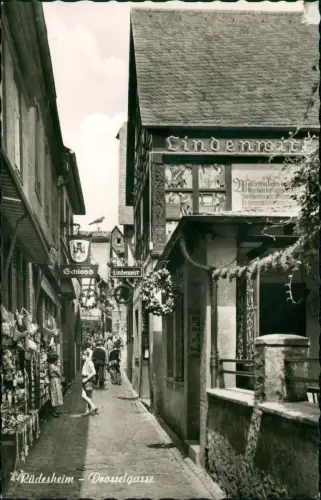 Ansichtskarte Rüdesheim (Rhein) Drosselgasse, belebt 1962