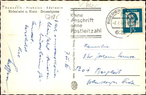 Ansichtskarte Rüdesheim (Rhein) Drosselgasse, belebt 1962