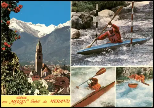 Cartolina Meran Merano Mehrbildkarte u.a. Wildwasser Kanuten Kanu 1980