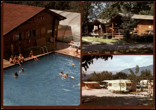 Leifers Mehrbild-AK CAMPING STEINER Ferienplatz Freibad und Bungalows 1980