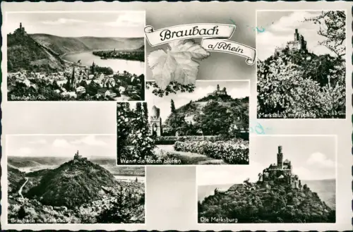 Ansichtskarte Braubach Mehrbild Marksburg Totale Weinlaub 1979