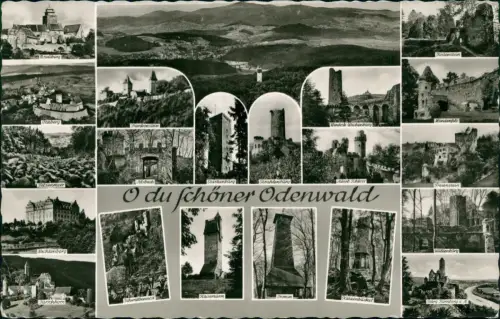 Odenwald Allgemeine Ansichten Mehrbild Fernblick Burgen und Türme Fotokarte 1969