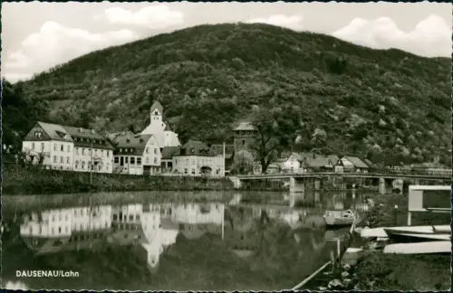 Ansichtskarte Dausenau Lahnpartie, Brücke und Boot 1968