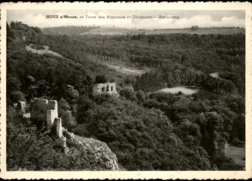 Houx (Belgique) Panorama mit den Ruinen Tours des Monnaies und Géronsart 1933