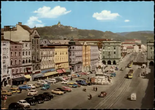Ansichtskarte Linz Hauptplatz mit Dreifaltigkeitssäule und Pöstlingberg 1965