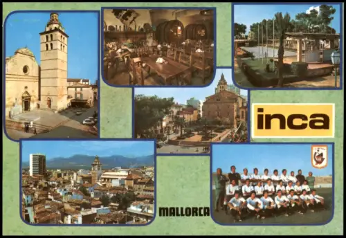 Inca Mehrbildkarte mit Stadtansichten und Fußballmannschaft 1977