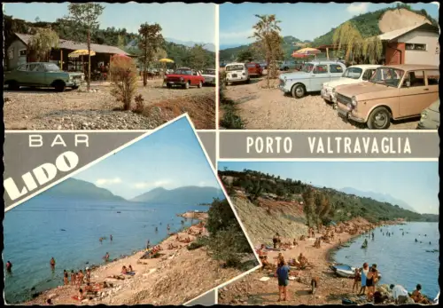 Cartolina Porto Valtravaglia Mehrbil Bar Lido Strand Autos 1972