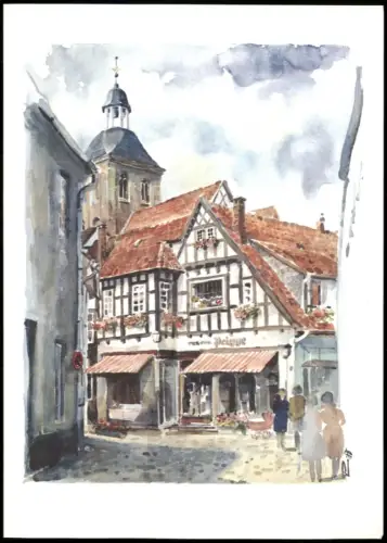 Tecklenburg Stadtansicht  Münsterland Siegfried Piechowski Künstlerkarte 1980