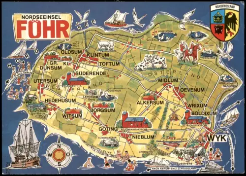Ansichtskarte Föhr-Amrum Nordseeinsel Föhr Landkarte Umgebungskarte 1987