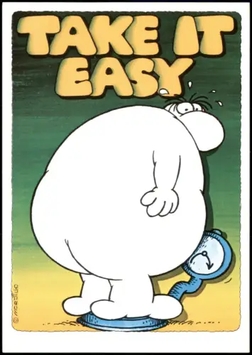 Ansichtskarte  MORDILLO TAKE IT EASY, Humor Gewicht Übergewicht Waage 1980