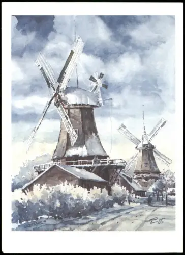 Greetsiel-Krummhörn Mühlen von Greetsiel Künstlerkarte Siegfried Piechowski 1980