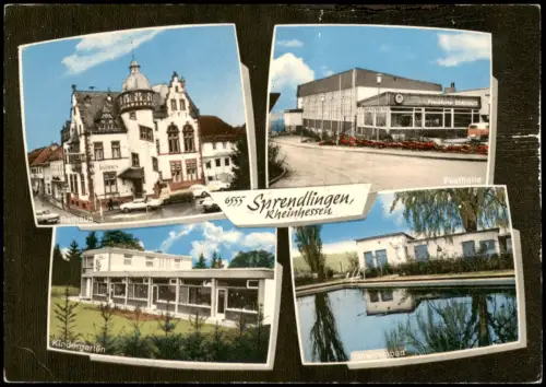 Sprendlingen Rheinhessen Mehrbild-AK Festhalle, Schwimmbad, Kindergarten 1982