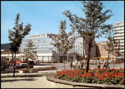 Ansichtskarte Gera Blick zum Interhotel zur DDR-Zeit 1986