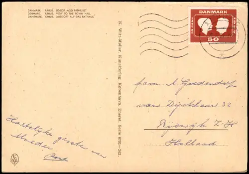 Postcard Aarhus VW Käfer, ARHUS UDSIGT MOD RADHUSET RATHAUS 1967