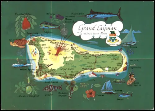 George Town (Cayman Islands) Cayman Islands Map Postcard, Insel Landkarte 1994