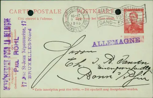 Belgien Belgien Belgie 10 Ganzsachen-Postkarte, div. Stempel 1913
