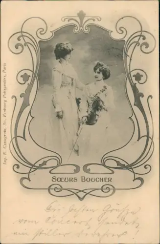 .Frankreich SOEURS BOUCHER, Frauen mit Musik-Instrument Geige 1900