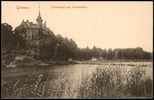 Ansichtskarte Grimma Gattersburg und Tonnenbrücke. 1915