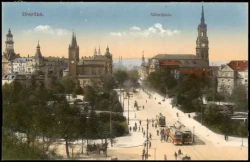Ansichtskarte Innere Neustadt-Dresden Albertplatz Straßenbahn 1915