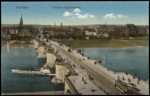 Ansichtskarte Innere Altstadt-Dresden Friedrich August Brücke Dampfer 1915