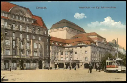 Ansichtskarte Dresden Schauspielhaus Straßenbahn 506 Palasthotel 1915