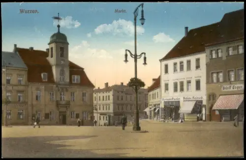Ansichtskarte Wurzen Markt. Geschäft Hermann Paesler 1915