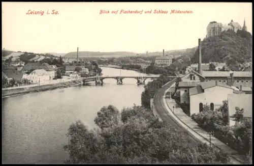 Ansichtskarte Leisnig Stadt Brücke Fabrik Bahngleise 1915
