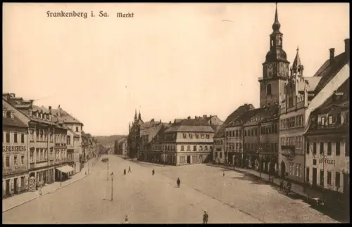 Ansichtskarte Freiberg (Sachsen) Markt Geschäfte 1915