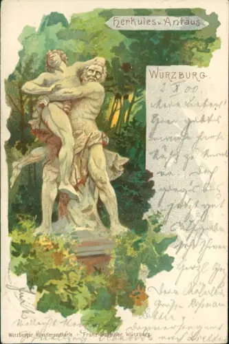 Ansichtskarte Würzburg Herkules Antäus Künstlerkarte Litho 1900