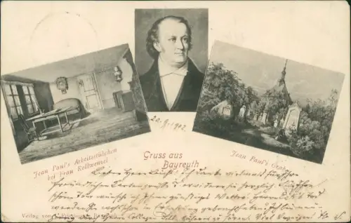 Ansichtskarte Bayreuth 3 Bild Jean Paul Zimmer Porträt Kirche 1902