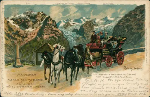 Cartolina Litho AK Meran Merano Kutsche Trafoi Hotel 1902   Südtirol