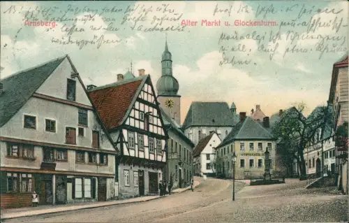 Ansichtskarte Arnsberg Alter Markt u. Glockenturm - Wirtshaus 1909
