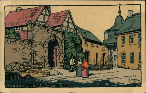 Ansichtskarte Arnsberg Landsberger Hof. Steindruck Künstlerkarte 1922