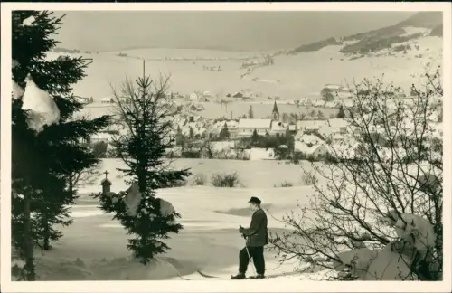 Ansichtskarte Wehingen Stadt im Winter - Skifahrer 1965