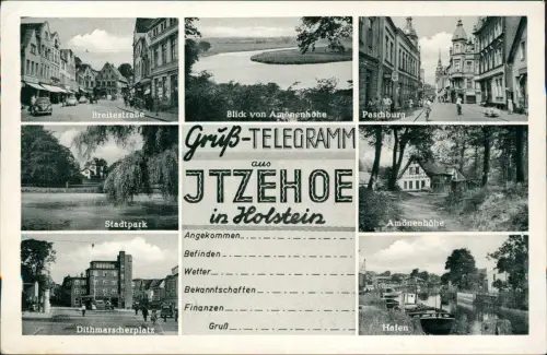 Ansichtskarte Itzehoe Breitestraße Hafen Paschburg Dithmarscherplatz 1955