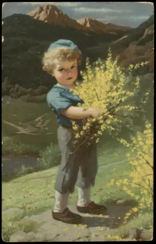 Ansichtskarte  Menschen Soziales Leben Kinder Kind beim Blumen Pflücken 1920