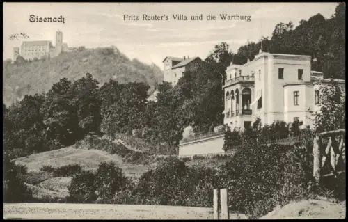 Ansichtskarte Eisenach Dr. Fritz Reuters Villa mit Wartburg 1911