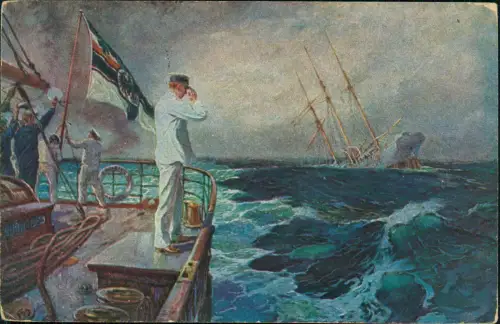 Ansichtskarte  Schiff Kriegsschiff Marine Der Letzte Gruß Patriotika 1914