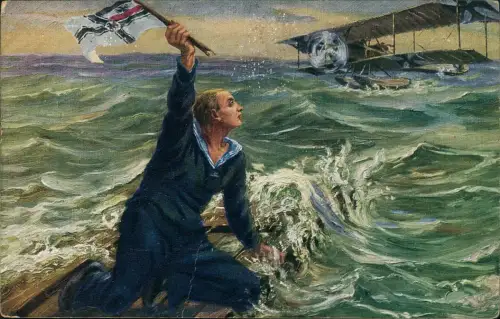 Militär Propaganda 1.WK Erster Weltkrieg Gerettet Doppeldecker Patriotika 1916