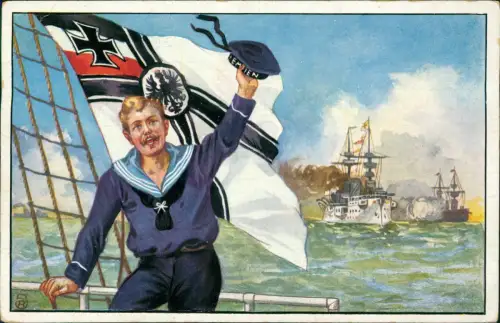 Schiff Kriegsschiff Marine Matrose Patriotika Künstlerkarte 1916