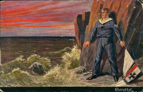 Schiff Kriegsschiff Marine Matrose - Gerettet Patriotika 1916  Feldpost Wremen