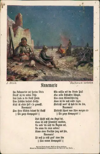 Ansichtskarte  Liedkarte Militär Sternenhimmel Soldaten Annemarie 1919