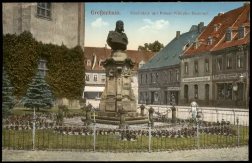 Großenhain Kirchplatz, Geschäfte, Kaiser-Wilhelm-Denkmal 1928