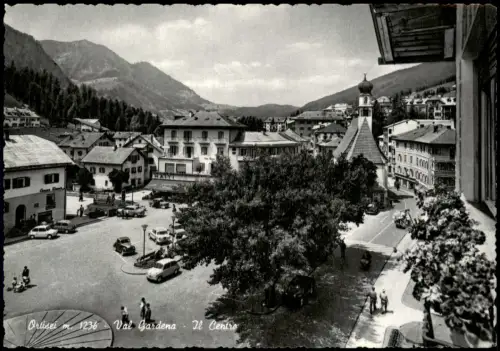St. Ulrich in Gröden Ortisei Ortszentrum  und Bergpanorama Fotokarte 1962