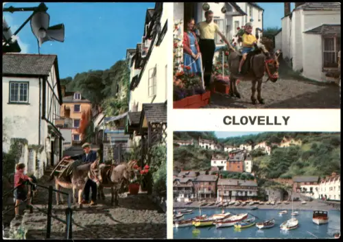 Postcard Clovelly (Devon) Mehrbildkarte mit 3 Ortsansichten 1980
