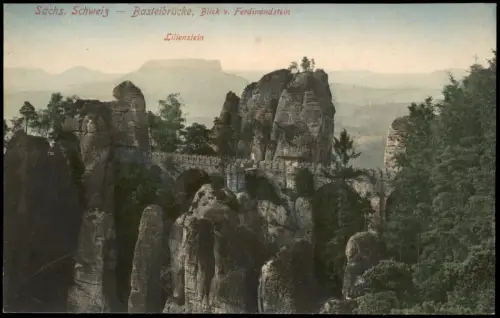 Rathen Sächs. Schweiz Basteibrücke, Blick v. Ferdinandstein 1910