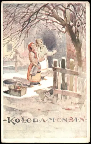 Ansichtskarte  KOLEDAMENŠIN Künstlerkarte aus Tschechien 1930  gel Stempel BRNO