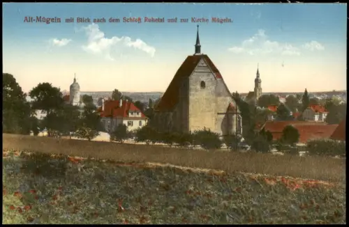 Mügeln Alt-Mügeln mit Blick nach dem Schloß Ruhetal und zur Kirche 1914