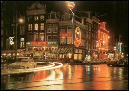 Amsterdam Hoek Rembrandtplein-Thorbeckeplein, Straßen-Ansicht bei Nacht 1960