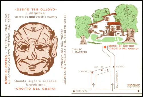 Gotter Carlazzo Gottro Werbepostkarte  Gusto mit Karikatur Anfahrtsskizze 1980
